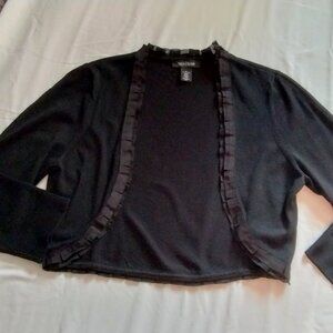 WHITE HOUSE BLACK MARKET Black 3/4 Sleeve Open Front CROPPED CARDIGAN Sz LARGE